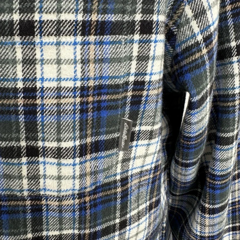 Men's Eddie Bauer Flannel Shirt Tartan Plaid Blue Green Cotton Button Up‎ Sz M